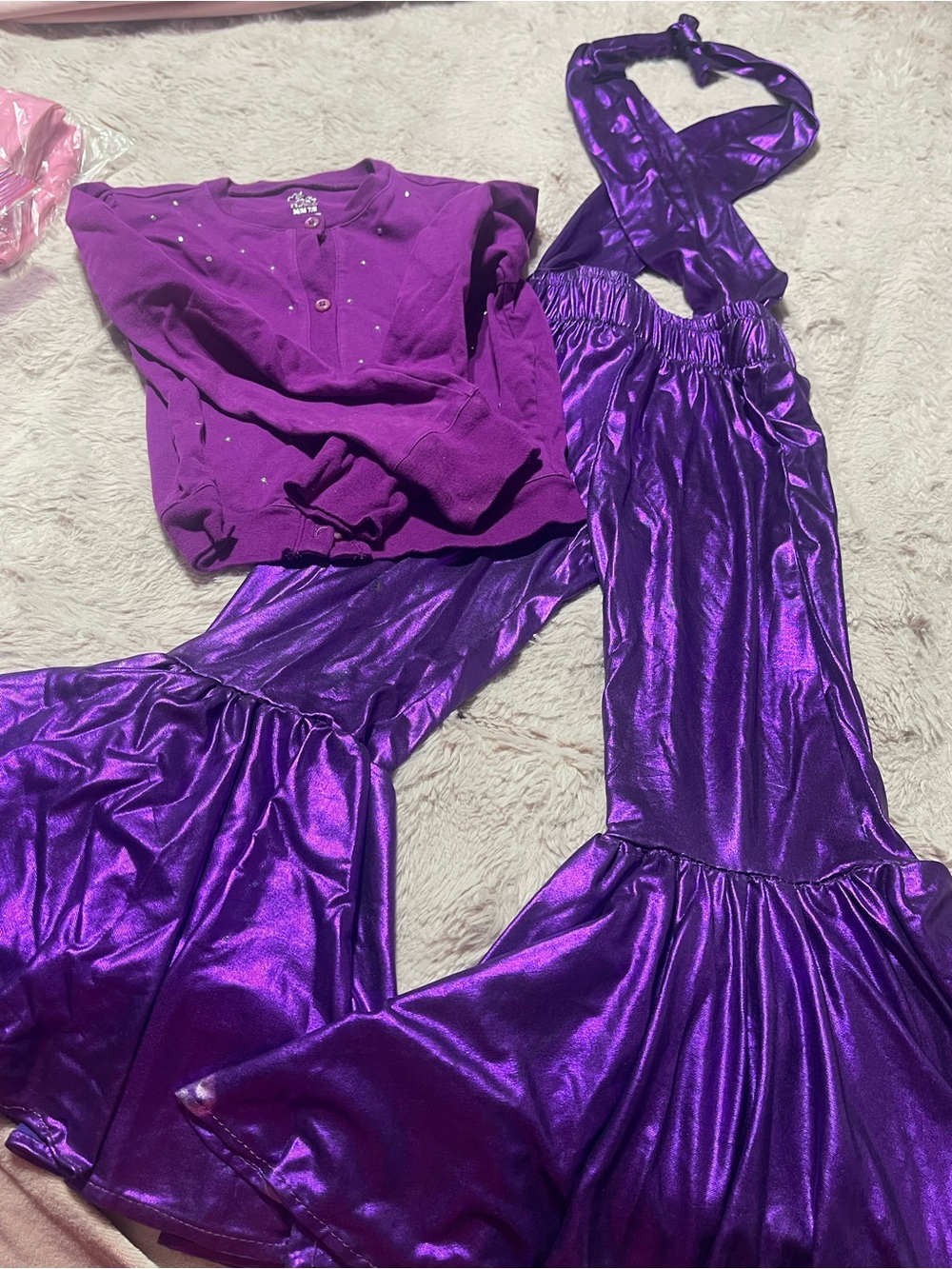 Selena Kids Costume Shiny Halter Jumpsuit with Ruffle Hem